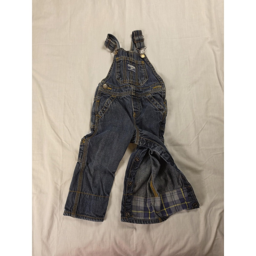OshKosh B'gosh Overalls Baby Boys 12 Months Blue Denim Snap Crotch Pockets